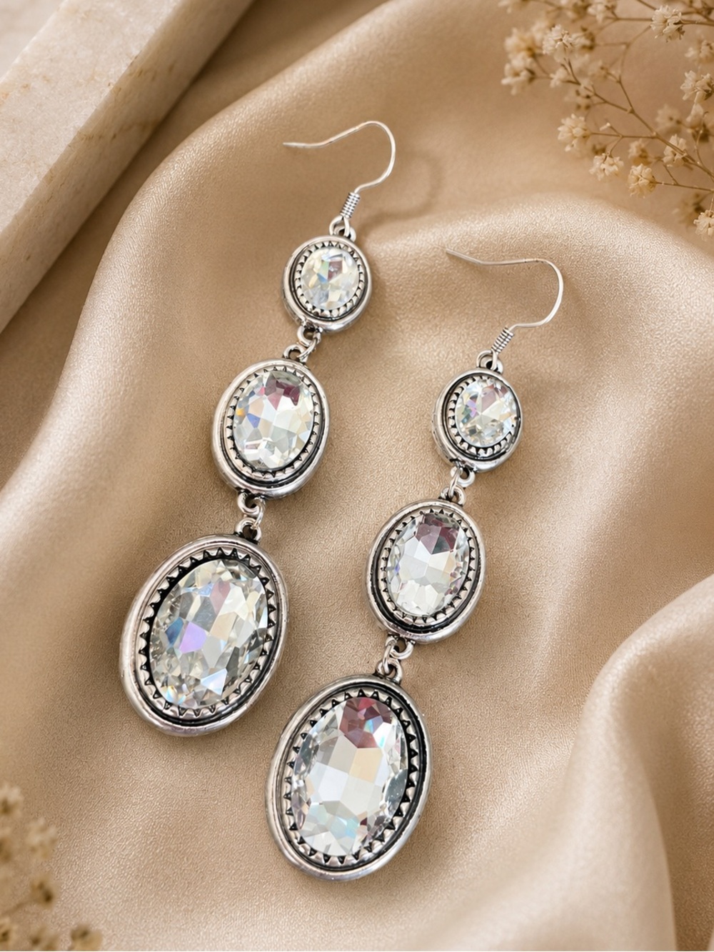Private Label Silver-Tone Multi-Crystal Drop Earrings